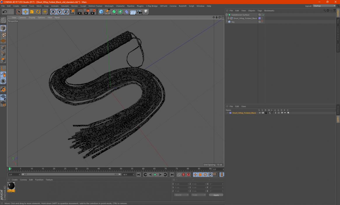 3D Short Whip Folded Black model