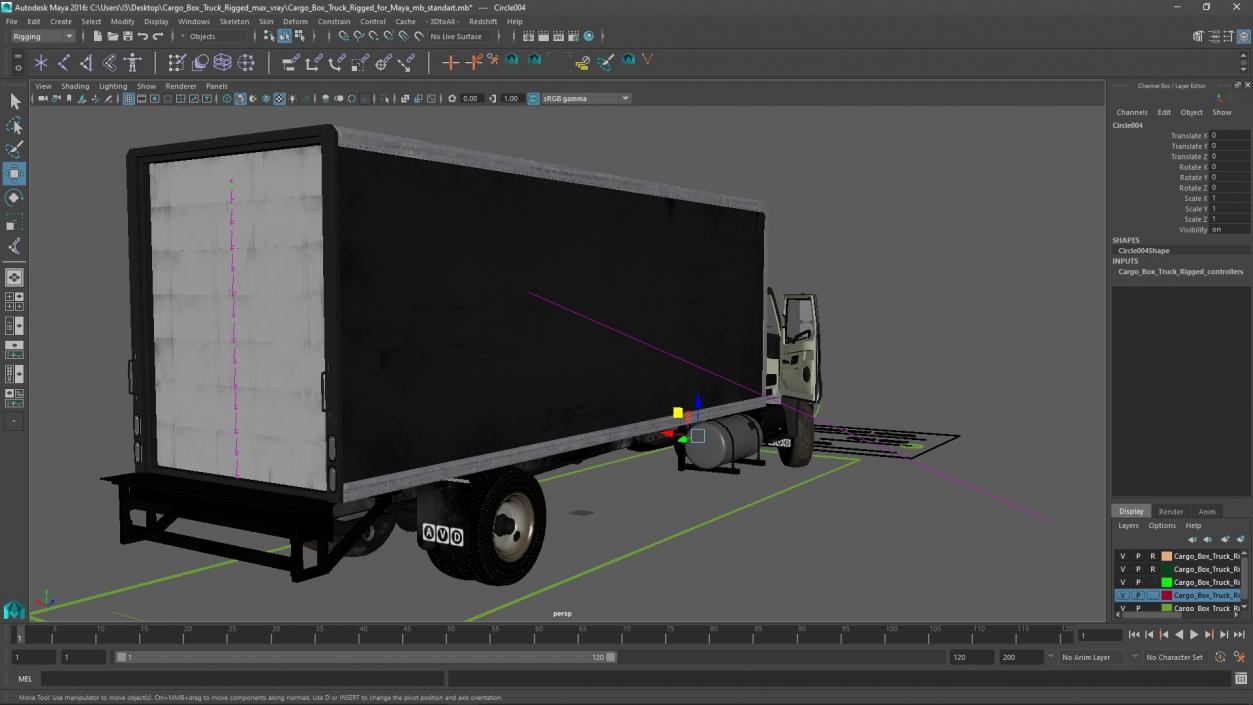 3D Cargo Box Truck Rigged for Maya