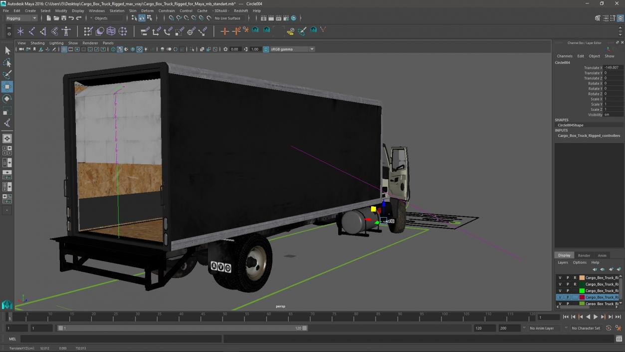 3D Cargo Box Truck Rigged for Maya