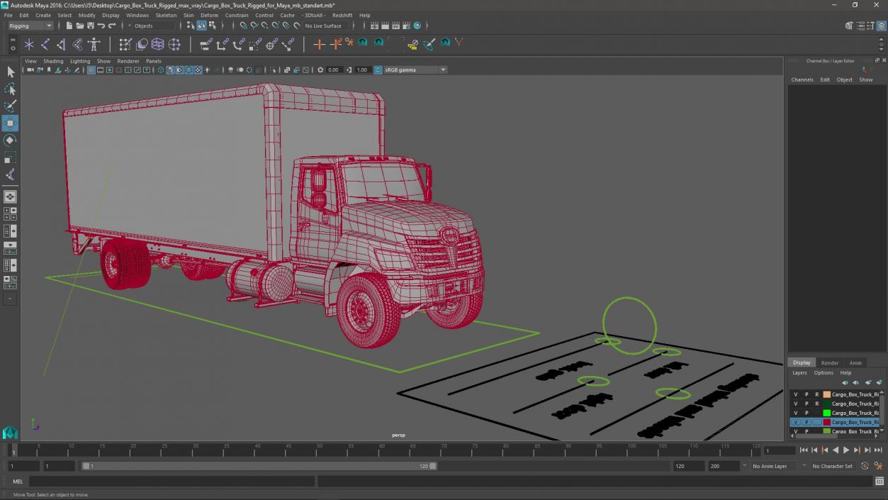 3D Cargo Box Truck Rigged for Maya