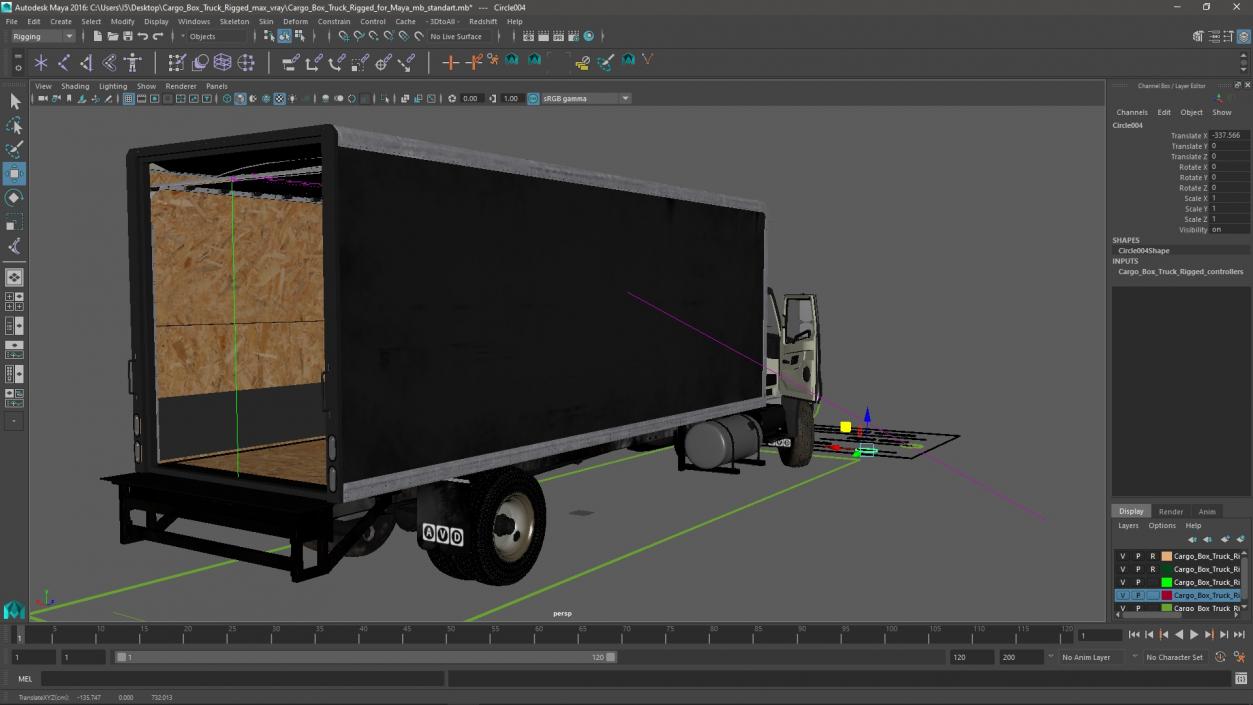 3D Cargo Box Truck Rigged for Maya