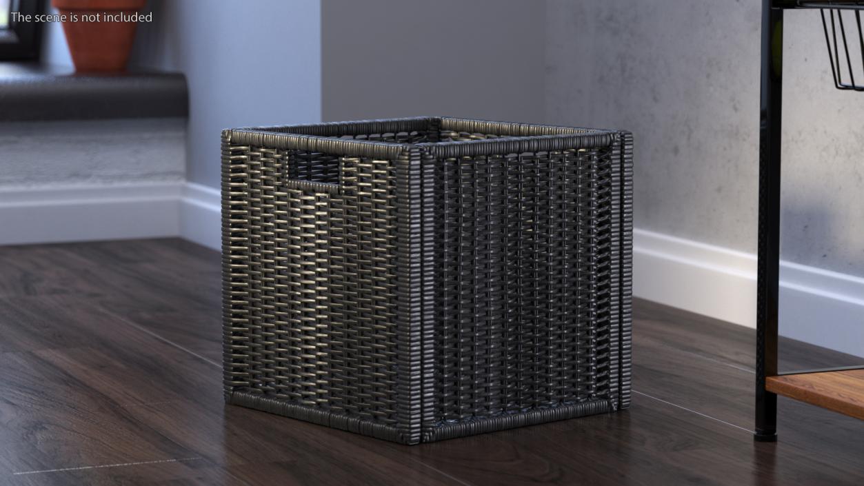 Rattan Storage Basket Black 3D