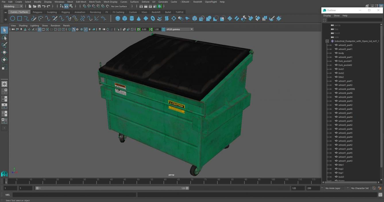 3D Industrial Dumpster with Open Lid model