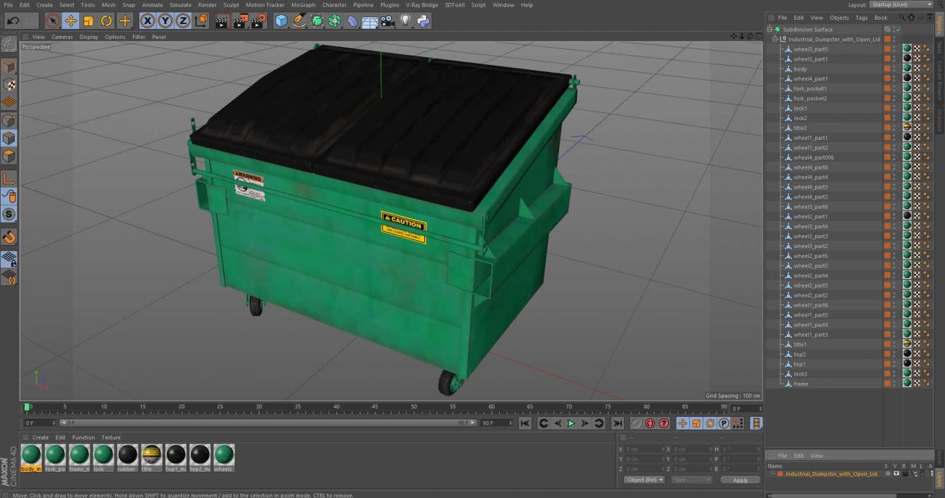 3D Industrial Dumpster with Open Lid model