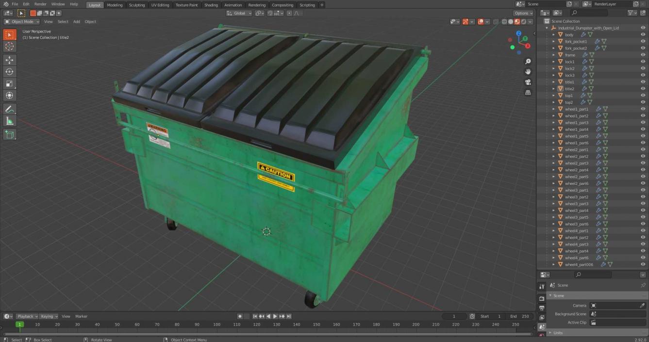 3D Industrial Dumpster with Open Lid model