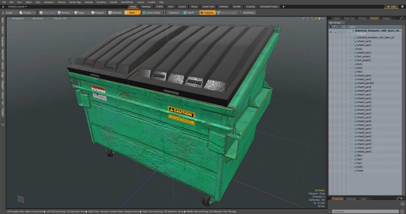 3D Industrial Dumpster with Open Lid model