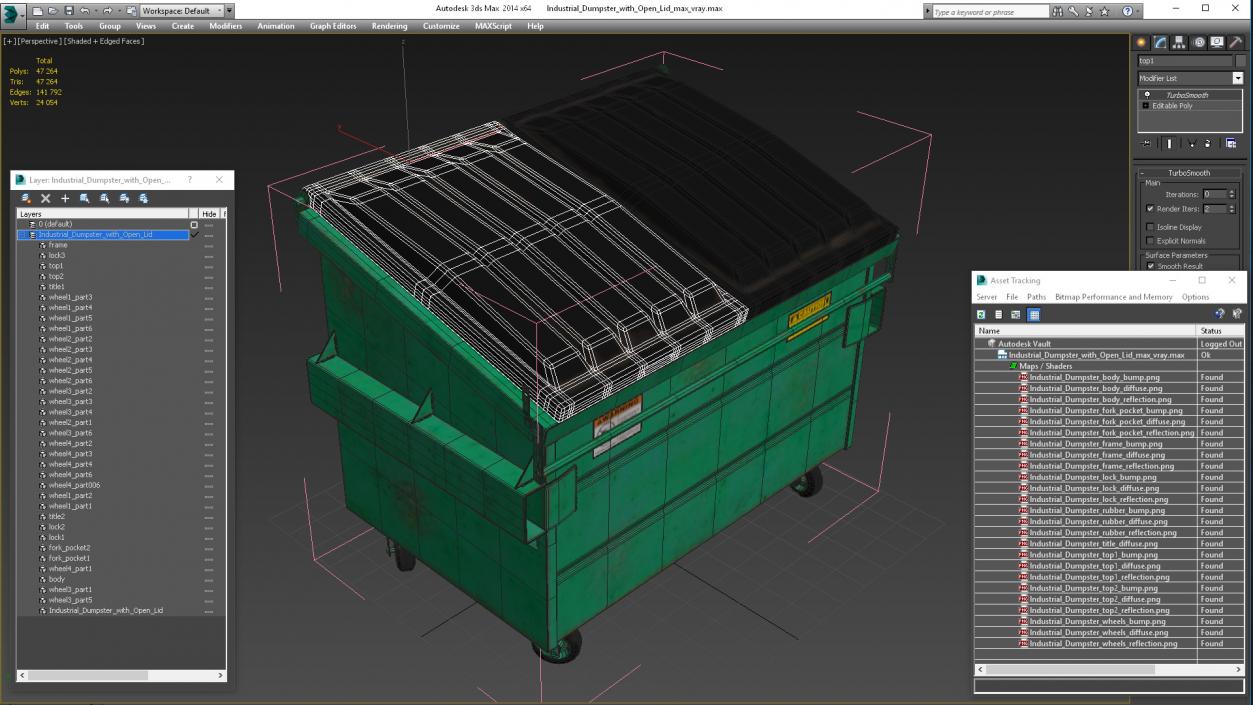 3D Industrial Dumpster with Open Lid model