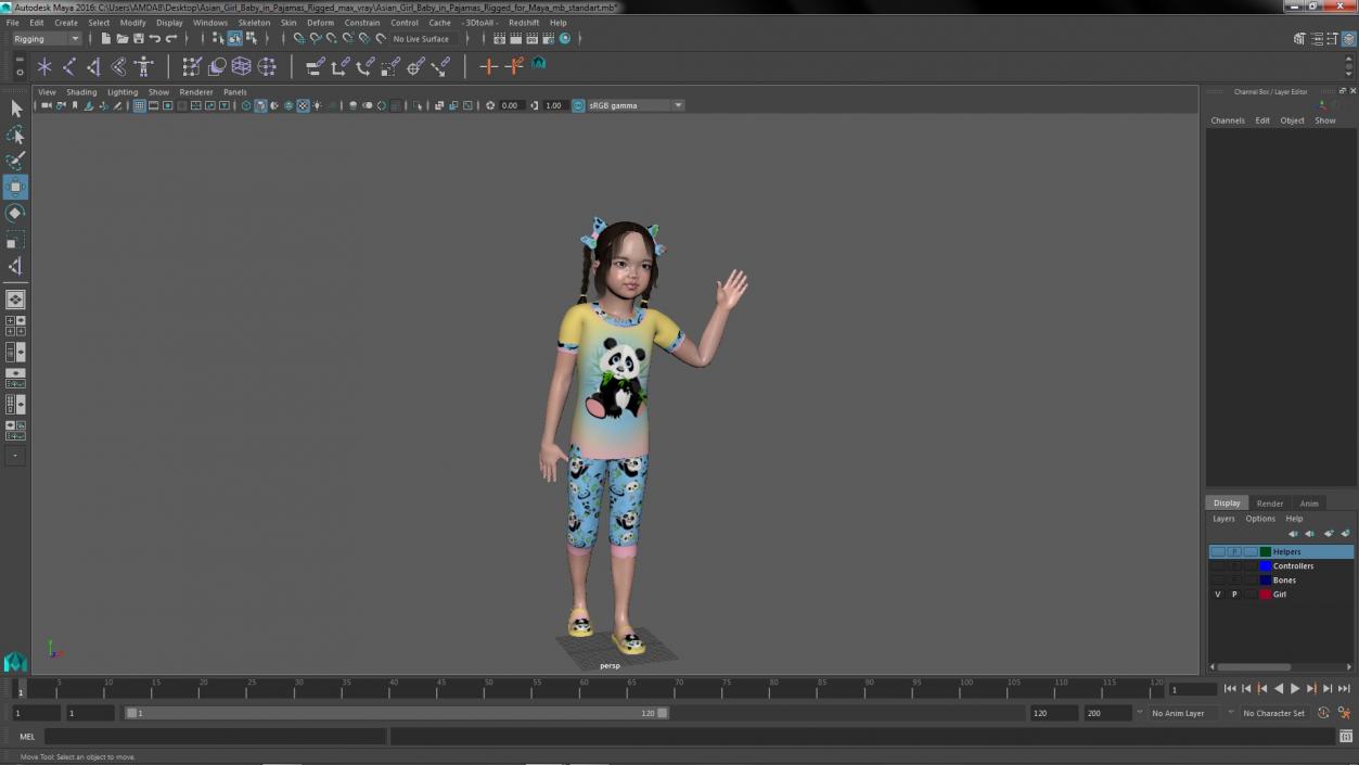 Asian Girl Baby in Pajamas Rigged for Maya 3D