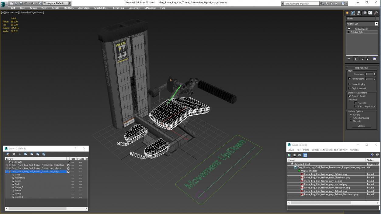 3D model Grey Prone Leg Curl Trainer Freemotion Rigged