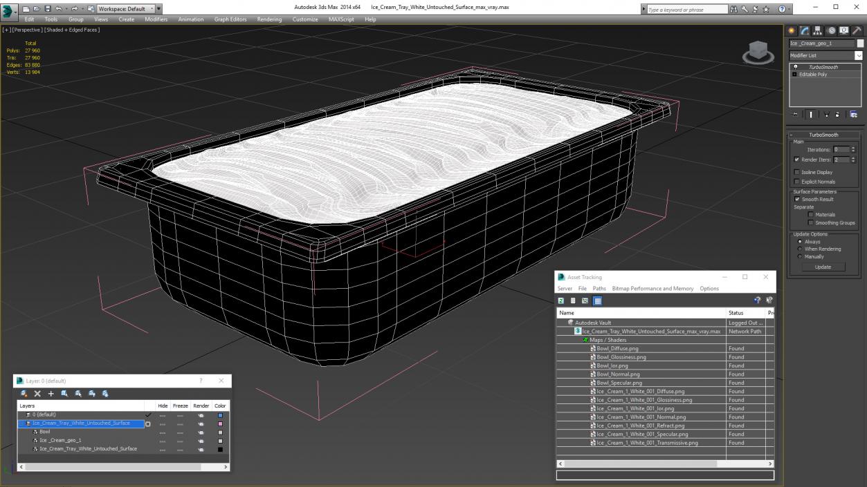 3D Ice Cream Tray White Untouched Surface model