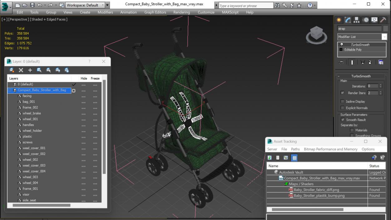 3D model Compact Baby Stroller With Bag