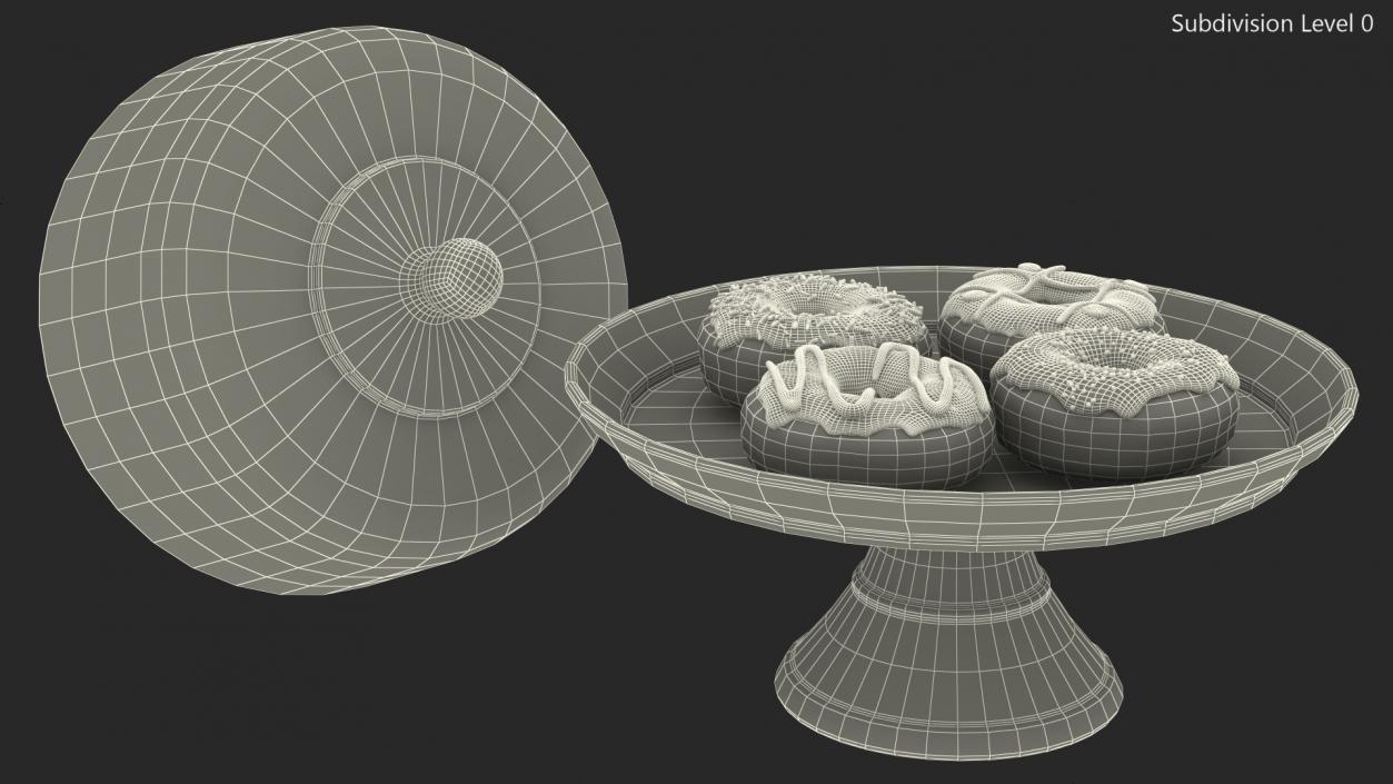 Cake Stand Wooden with Donuts 3D model