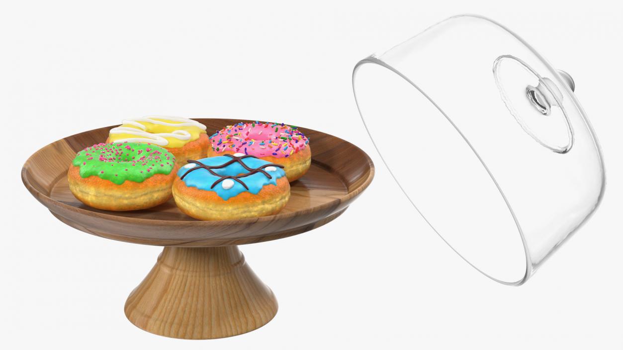 Cake Stand Wooden with Donuts 3D model