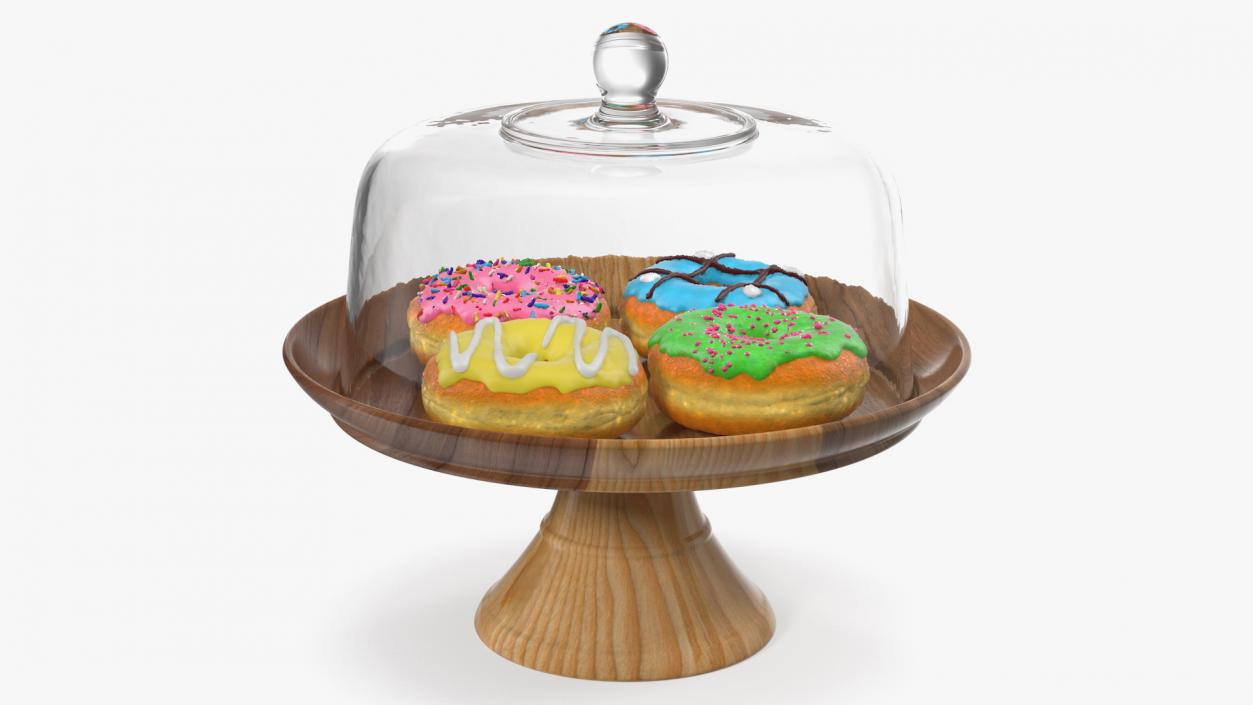 Cake Stand Wooden with Donuts 3D model