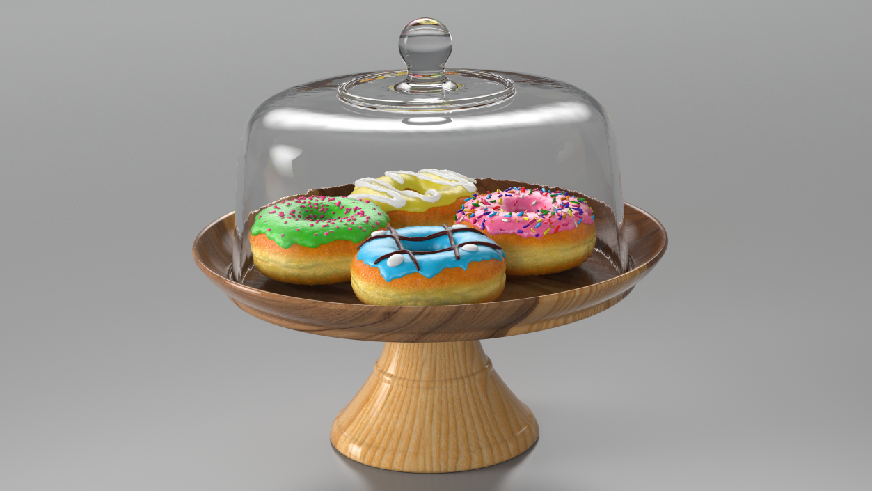 Cake Stand Wooden with Donuts 3D model