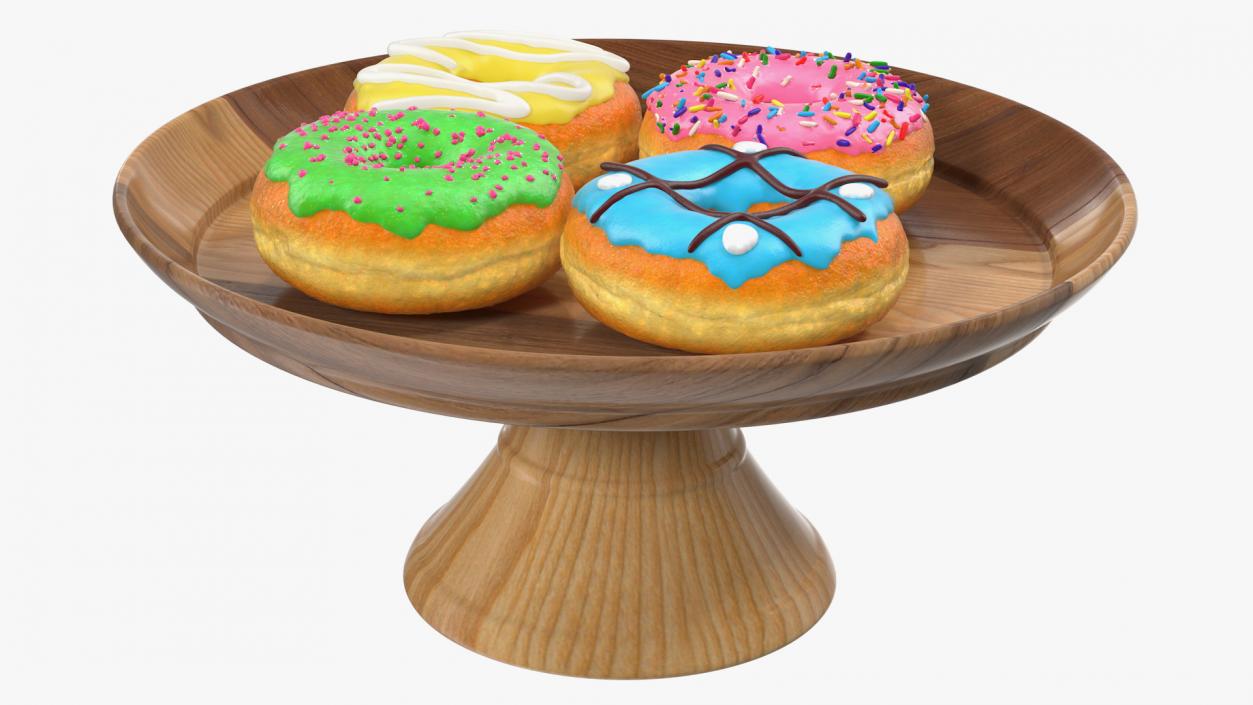 Cake Stand Wooden with Donuts 3D model