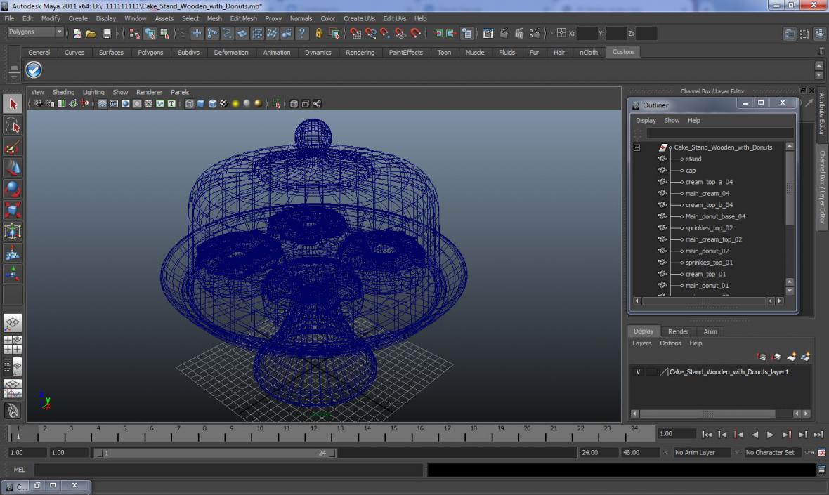 Cake Stand Wooden with Donuts 3D model