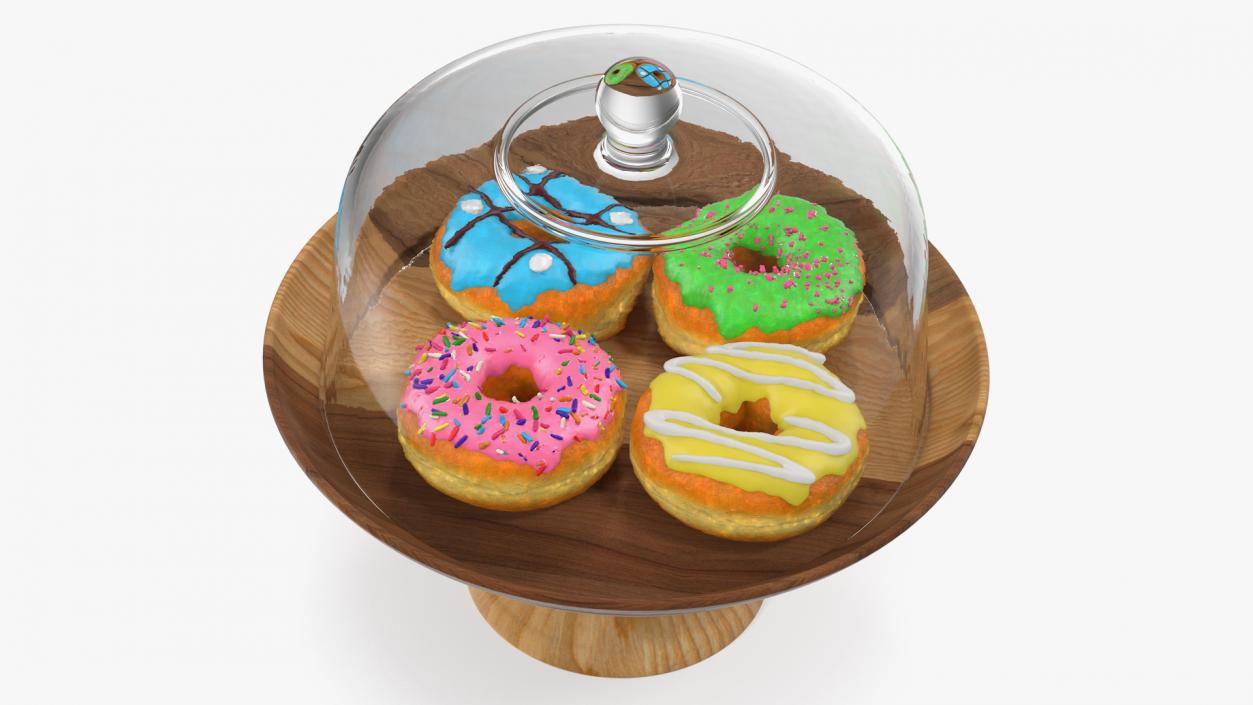 Cake Stand Wooden with Donuts 3D model