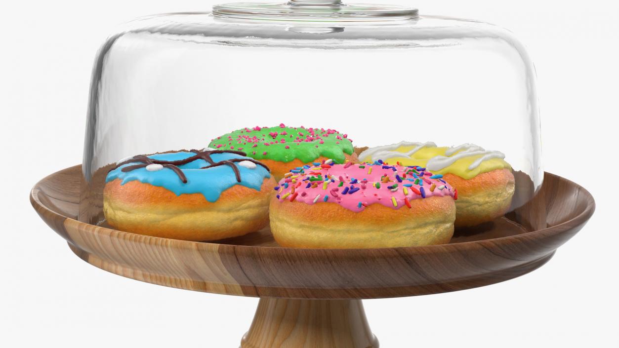 Cake Stand Wooden with Donuts 3D model