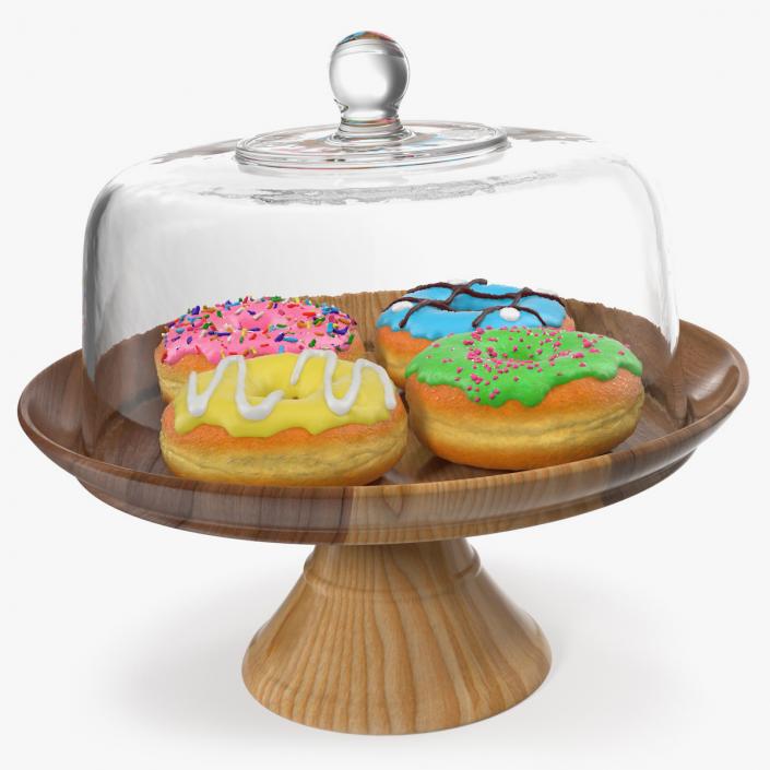 Cake Stand Wooden with Donuts 3D model