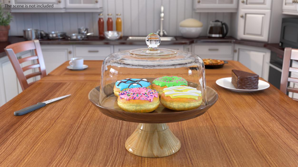 Cake Stand Wooden with Donuts 3D model