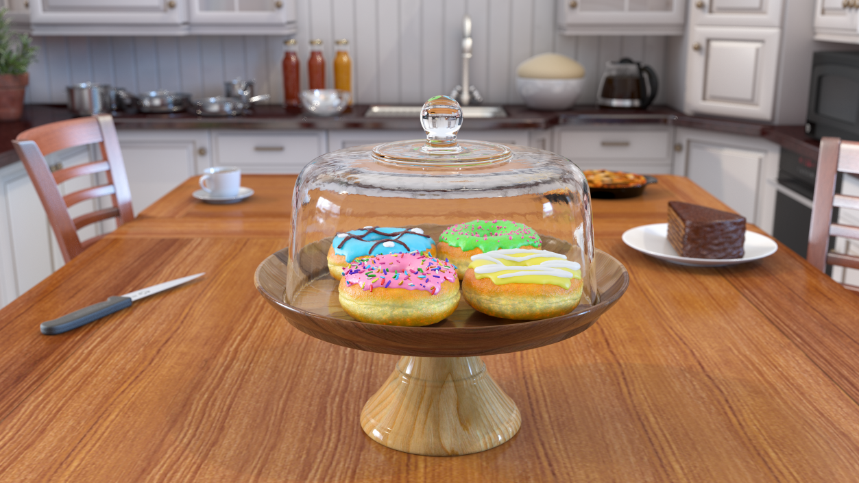 Cake Stand Wooden with Donuts 3D model