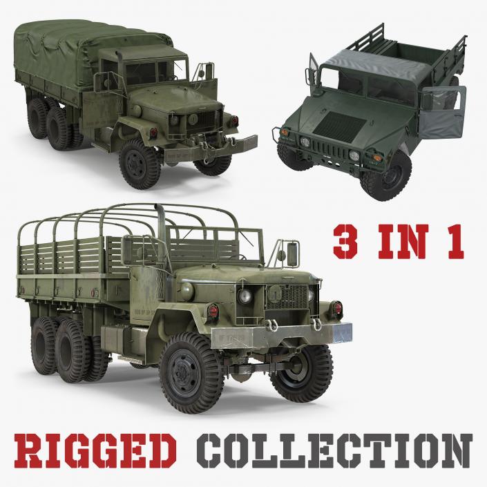 3D Military Cargo Vehicles Rigged Collection