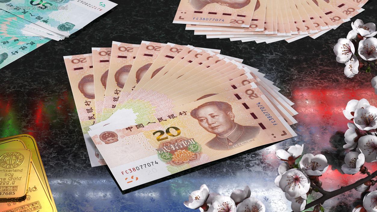 Fan of Chinese 20 Yuan 2019 Banknotes 3D