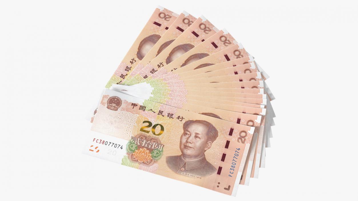 Fan of Chinese 20 Yuan 2019 Banknotes 3D