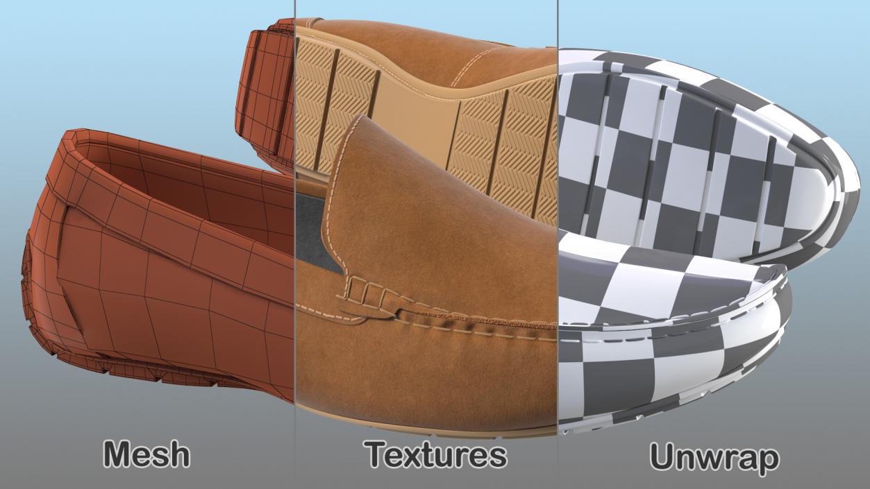 3D Mens Brown Casual Style Mocassins model