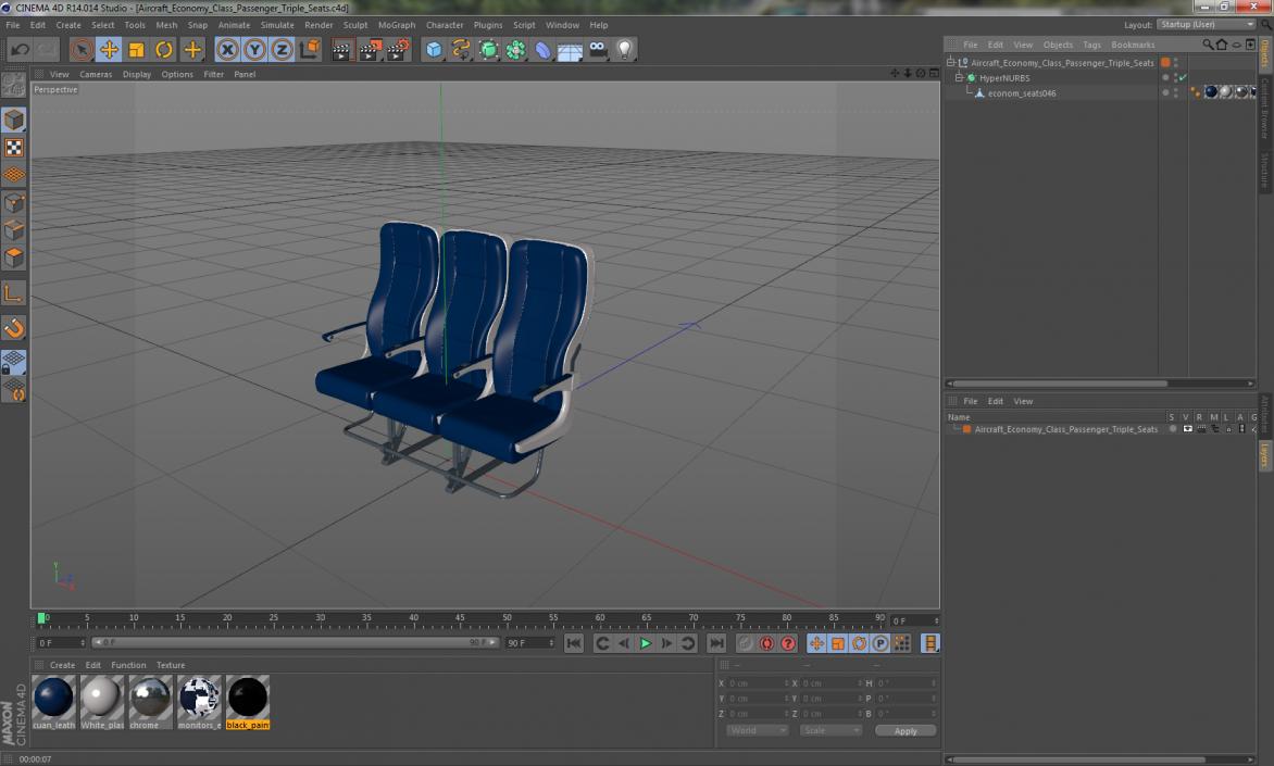 3D model Aircraft Economy Class Passenger Triple Seats
