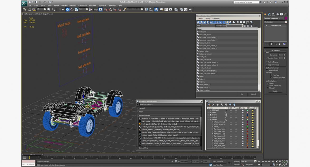 3D model 4x4 Chassis Rigged 2