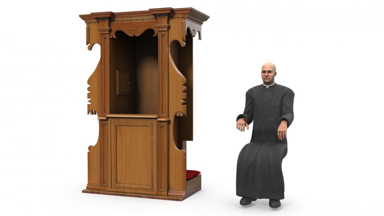 3D model Confessional Booth with Priest