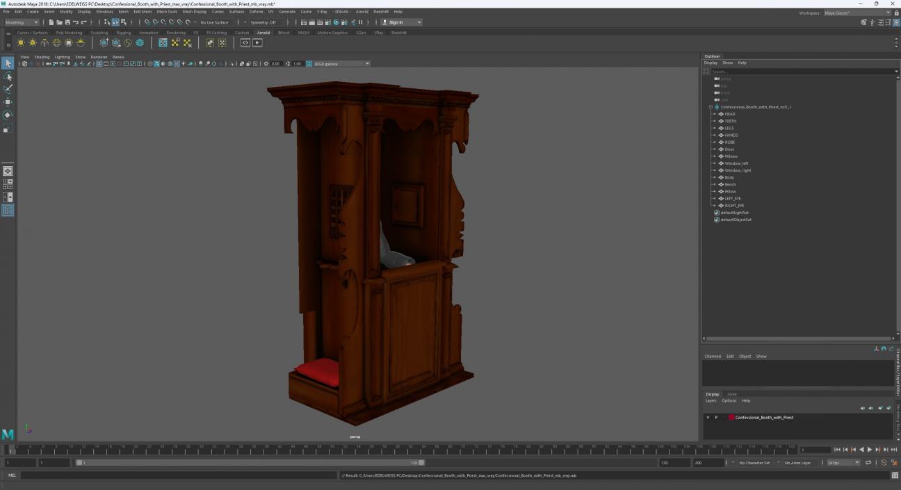 3D model Confessional Booth with Priest