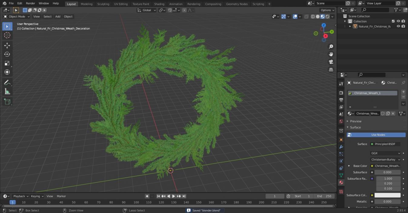 Natural Fir Christmas Wreath Decoration 3D model