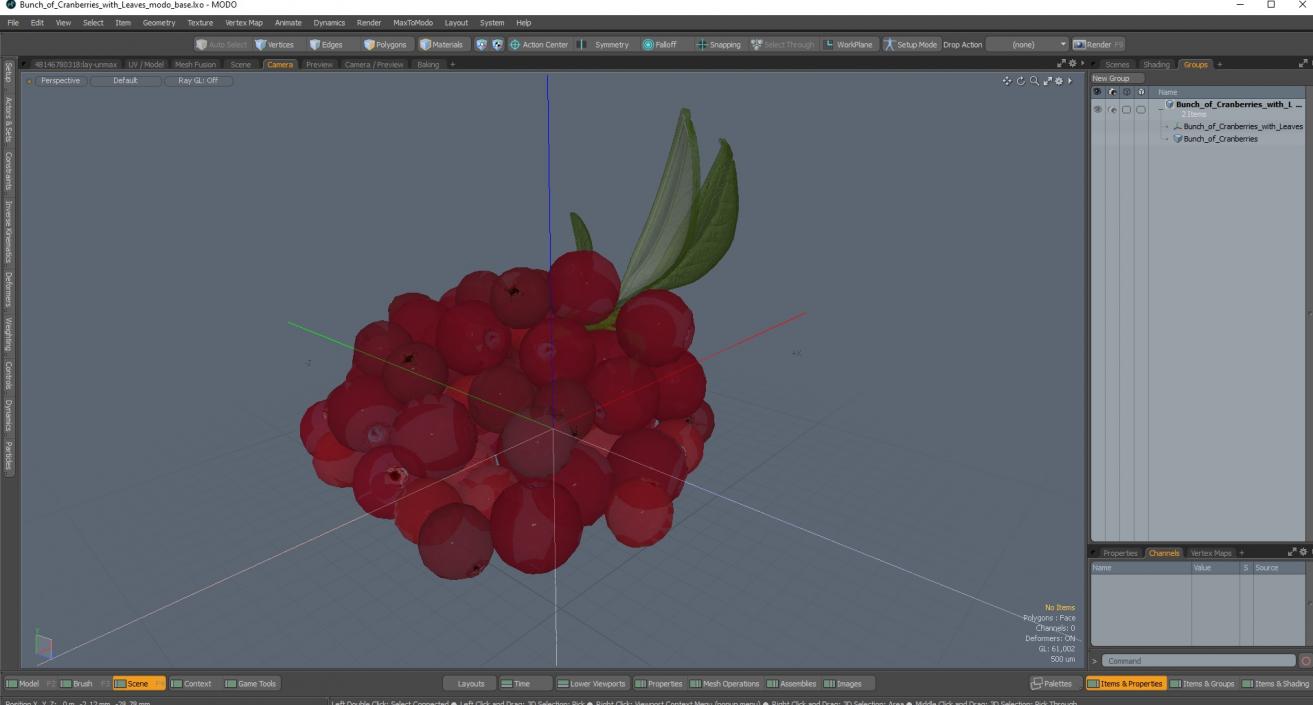 Bunch of Cranberries with Leaves 3D