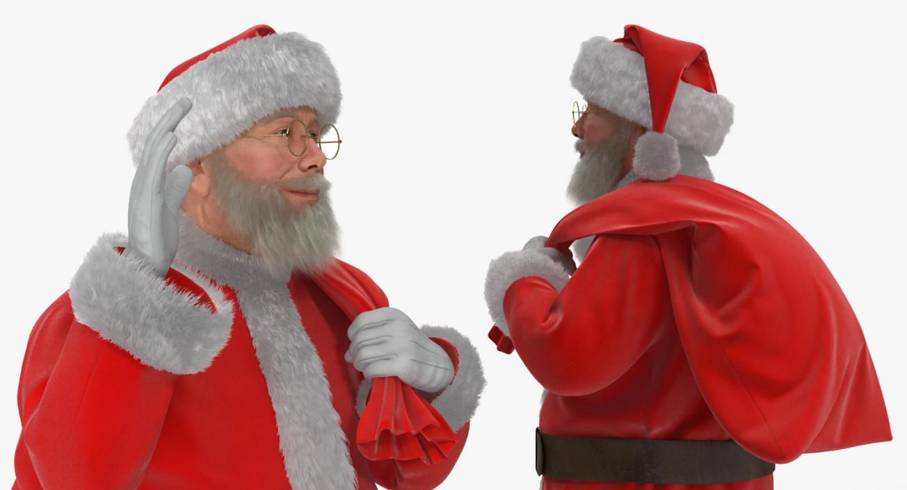 Santa Claus Holding Gift Bag with Fur 3D