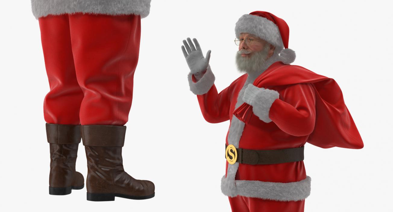 Santa Claus Holding Gift Bag with Fur 3D