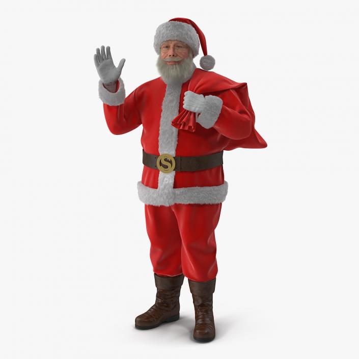 Santa Claus Holding Gift Bag with Fur 3D