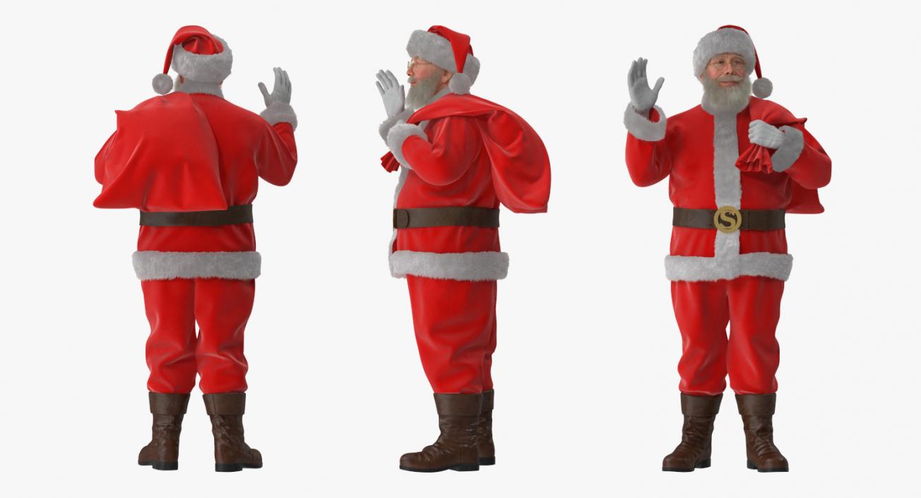 Santa Claus Holding Gift Bag with Fur 3D