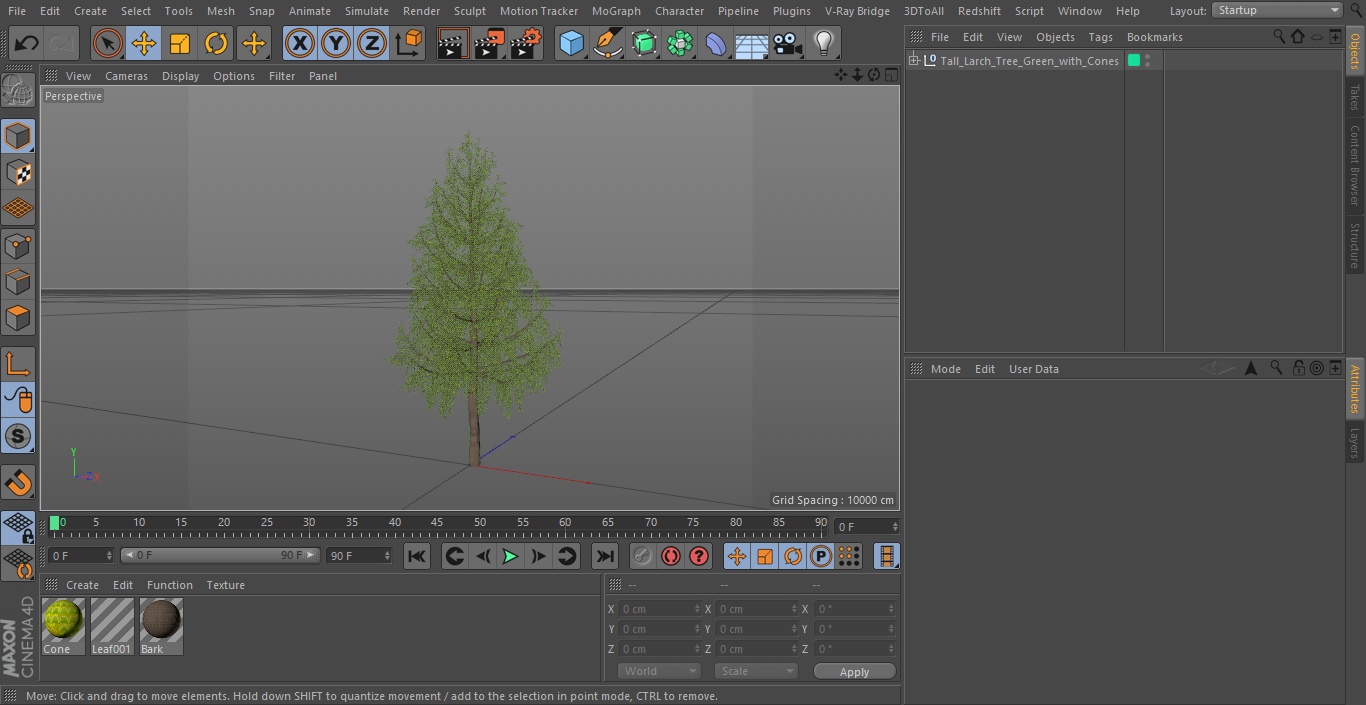 Tall Larch Tree Green with Cones 3D