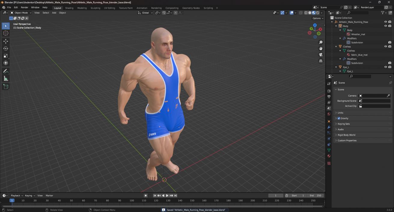 3D Athletic Male Running Pose in Asics Blue Singlet model