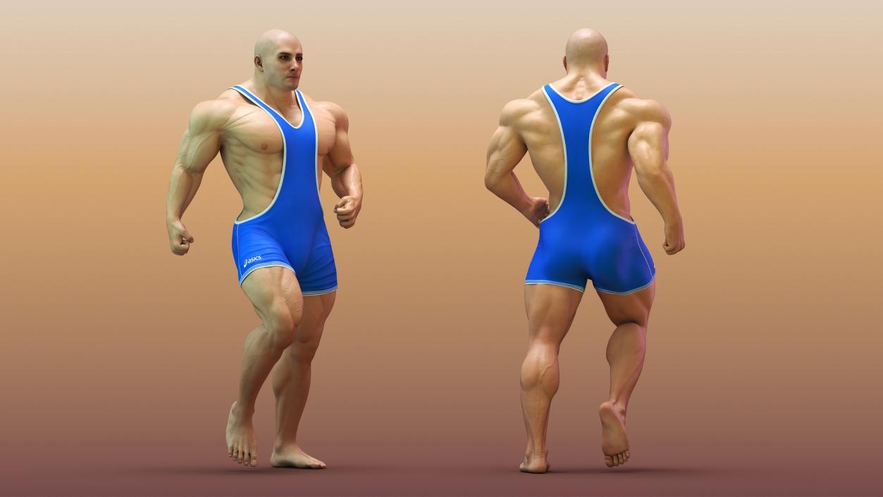 3D Athletic Male Running Pose in Asics Blue Singlet model