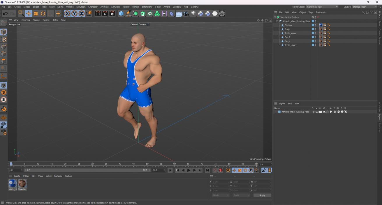 3D Athletic Male Running Pose in Asics Blue Singlet model