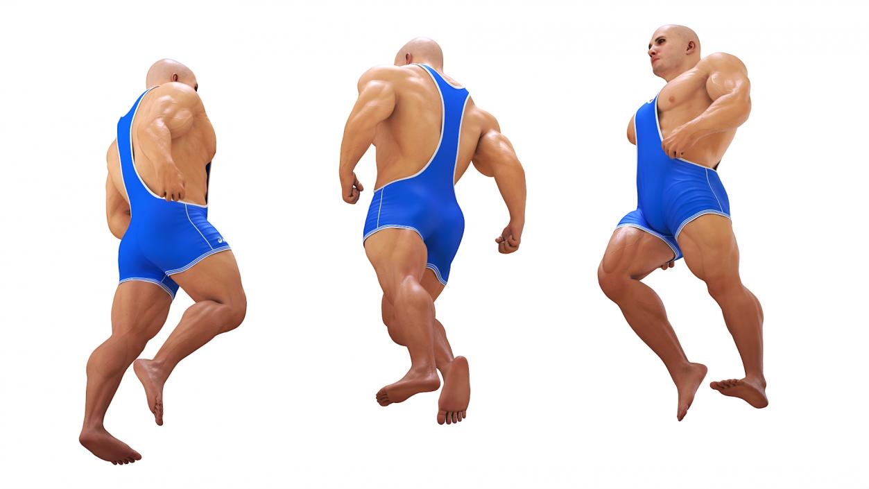 3D Athletic Male Running Pose in Asics Blue Singlet model