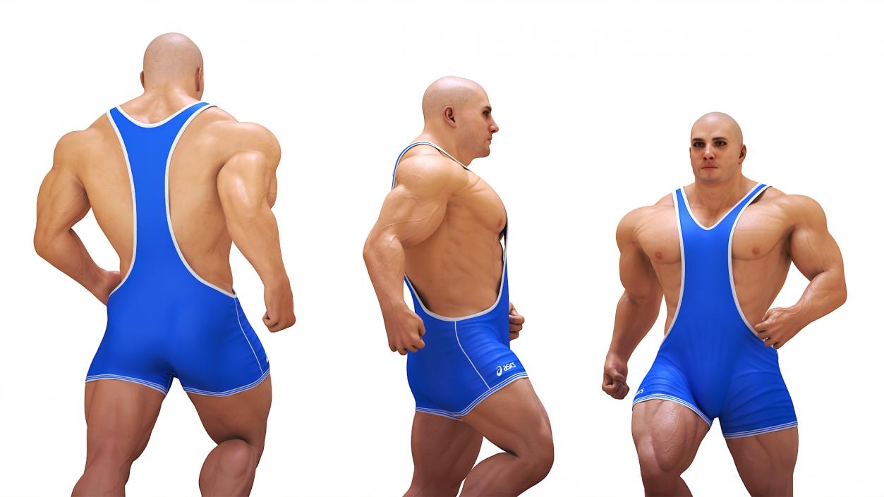 3D Athletic Male Running Pose in Asics Blue Singlet model