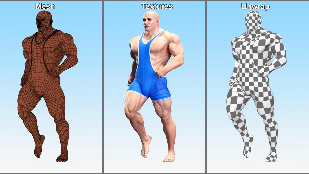 3D Athletic Male Running Pose in Asics Blue Singlet model