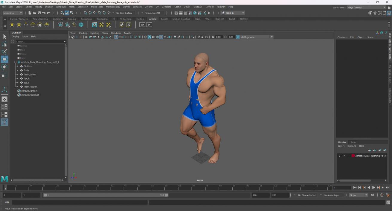 3D Athletic Male Running Pose in Asics Blue Singlet model