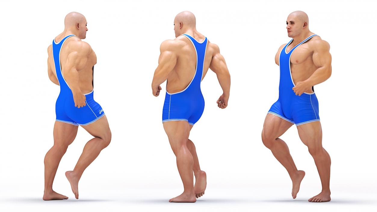 3D Athletic Male Running Pose in Asics Blue Singlet model