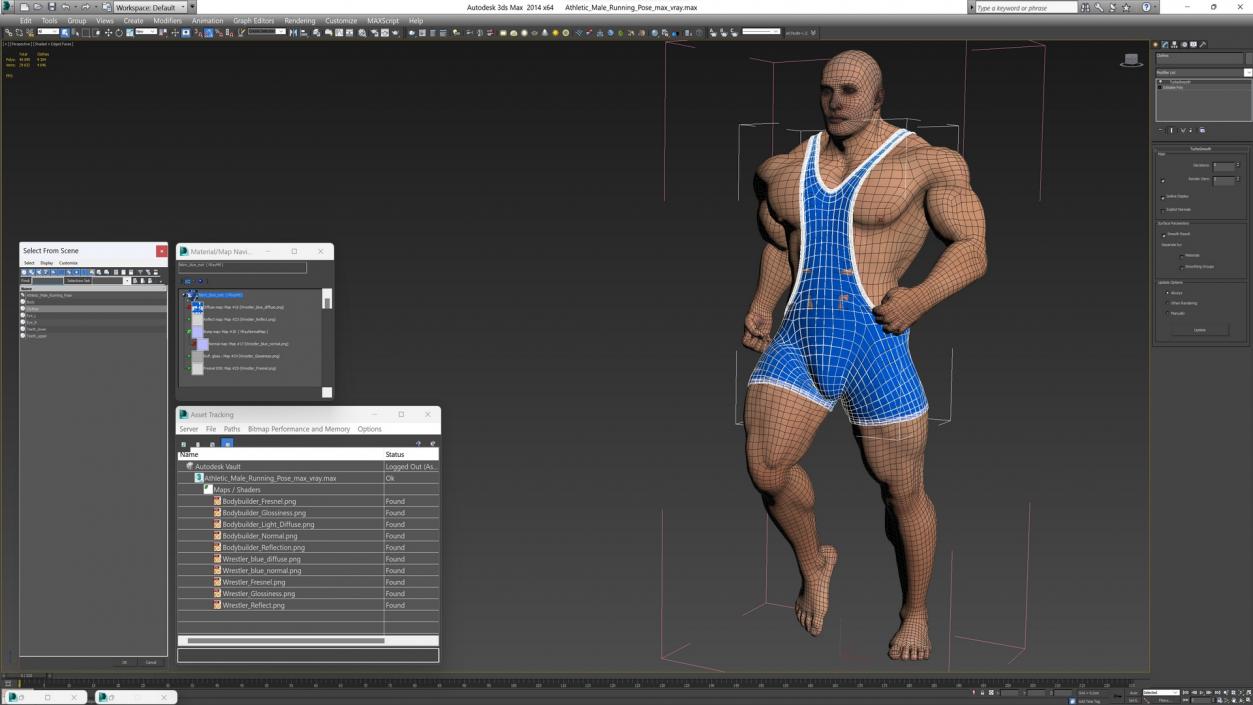 3D Athletic Male Running Pose in Asics Blue Singlet model